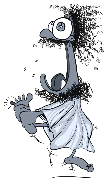 Desaturated image of Gzuz, Hopping on one foot after banging his little toe