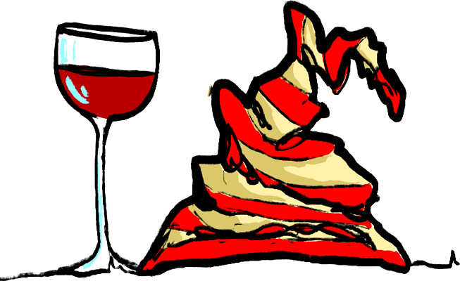 Gzuz's, aka Jesus, red and white striped hat with wine slender glass of red wine